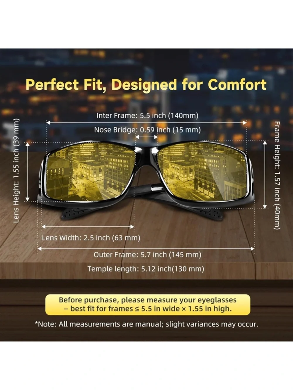 Night Driving Vision Glasses Fit Over Polarized Anti-Glare UV400 Men Or Women